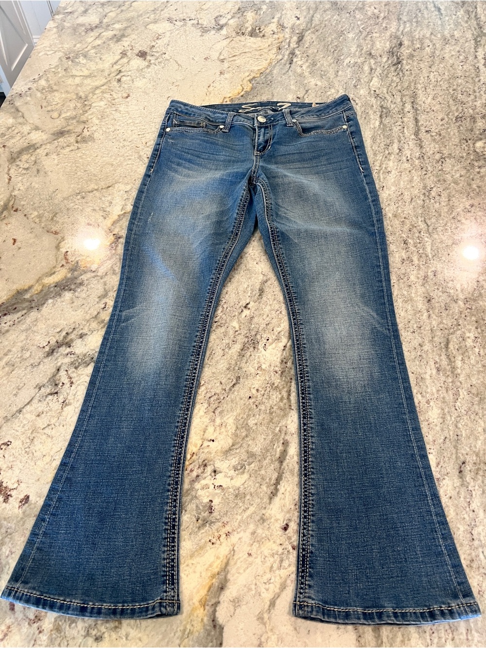 Vintage Seven7 Rocker Slim Jeans Embroidered Loop Pockets, Women’s Size 12, Blue